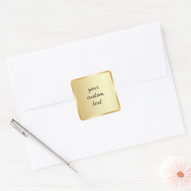 Gold Template Your Custom Text Script Calligraphy Square Sticker (Envelope)