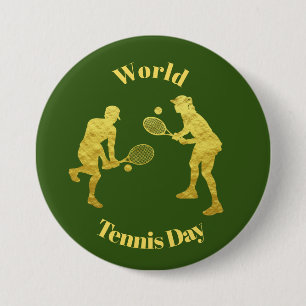 Gold Tennis Players Silhouettes Button