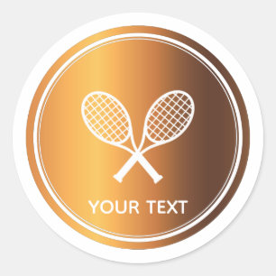 Gold Tennis Rackets Sport Theme Player Custom Text Classic Round Sticker