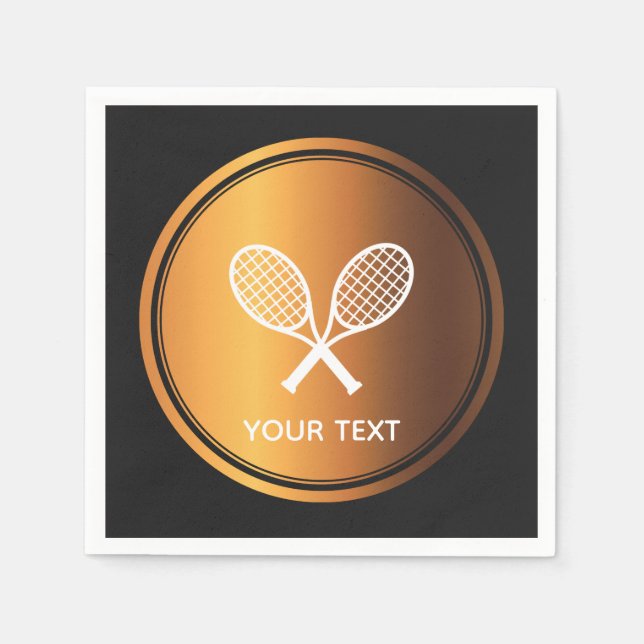 Gold Tennis Rackets Sport Theme Player Custom Text Napkin (Front)