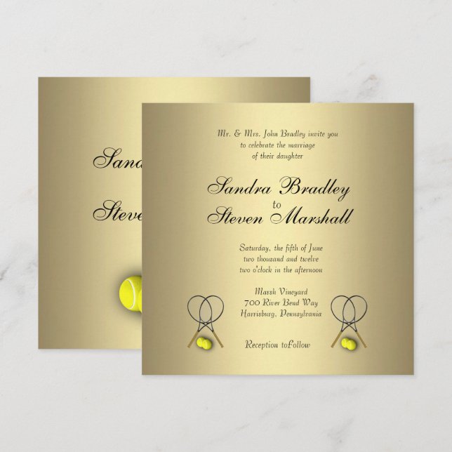Gold Tennis Wedding Invitations (Front/Back)