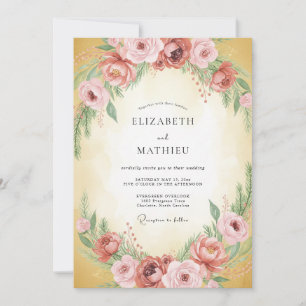 Gold Terracotta Ranunculus Eucalyptus Wedding Invitation