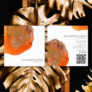Gold Terracotta Watercolor Interior Designer Square Business Card