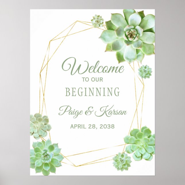 Gold Terrarium Succulent Wedding Welcome Sign (Front)