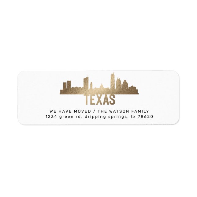 gold texas Moving Announcement return address (Front)