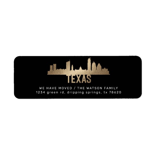 gold texas Moving Announcement return address Labe (Front)