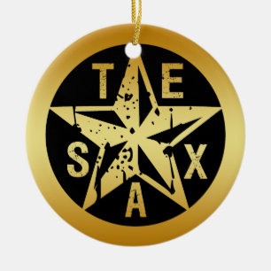 GOLD TEXAS STAR CERAMIC TREE DECORATION