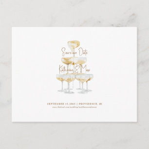 Gold Text Champagne Tower Save our Date Postcard