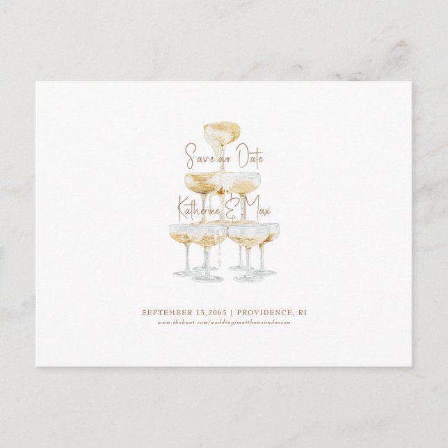 Gold Text Champagne Tower Save our Date Postcard (Front)