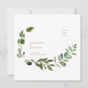 Gold Text Eucalyptus Wedding Square Save the Date