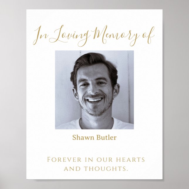 Gold text In Loving Memory, Elegant Wedding Sign (Front)