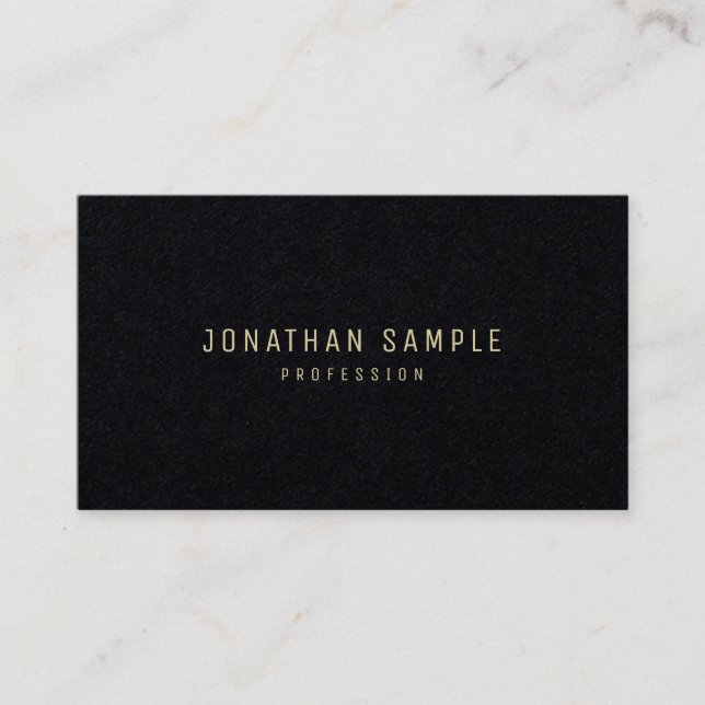 Gold Text Modern Elegant Minimalist Premium Black Business Card (Front)