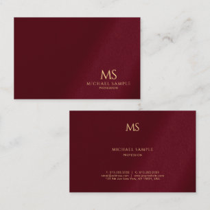 Gold Text Monogram Template Luxe Bordeaux Elegant Business Card
