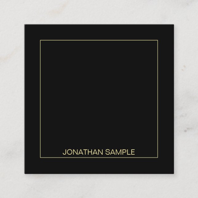 Gold Text Name Elegant Black Template Modern Square Business Card (Front)