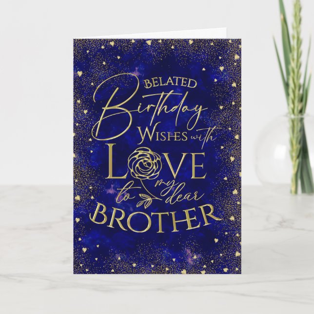 Gold Text Night Belated Birthday Brother Card (Front)