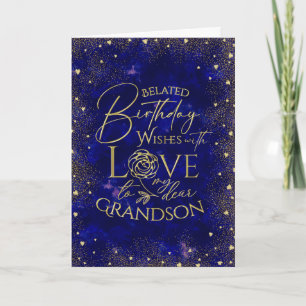 Gold Text Night Sky Belated Birthday Grandson Card