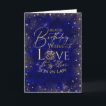 Gold Text Night Sky Belated Birthday Son-In-Law Card<br><div class="desc">This modern and visually elegant belated birthday greeting card is designed especially for a son-in-law, inspired by the beauty of a night sky filled with shimmering gold dust and tiny heart details that resemble glowing stars. The deep, rich background creates a calm and refined celestial atmosphere, while the gold accents...</div>
