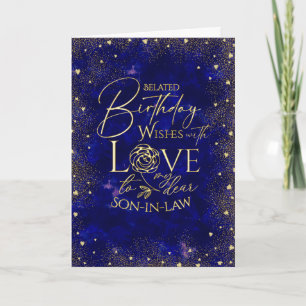 Gold Text Night Sky Belated Birthday Son-In-Law Card
