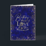 Gold Text Night Sky Birthday Sister-In-Law Photo Card<br><div class="desc">This modern and visually elegant birthday greeting card is designed especially for a sister-in-law, inspired by the beauty of a night sky filled with shimmering gold dust and tiny heart details that resemble glowing stars. The deep, rich background creates a calm and celestial atmosphere, while the gold accents add warmth,...</div>
