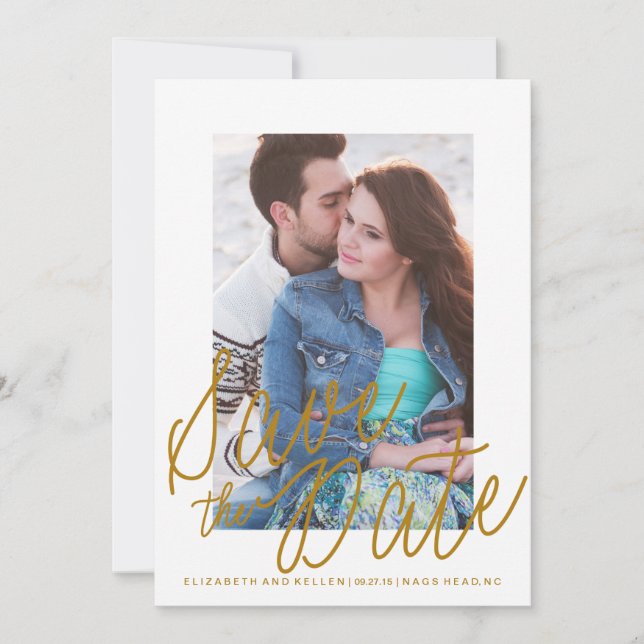 GOLD TEXT SAVE THE DATE Save the Date Card (Front)