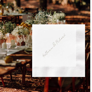 Gold Text Script White Wedding Coined Cocktail Napkin