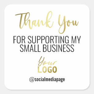 Gold Text Thank You Supporting Small Business Logo Square Sticker