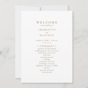 Gold text White Wedding Program Invitation