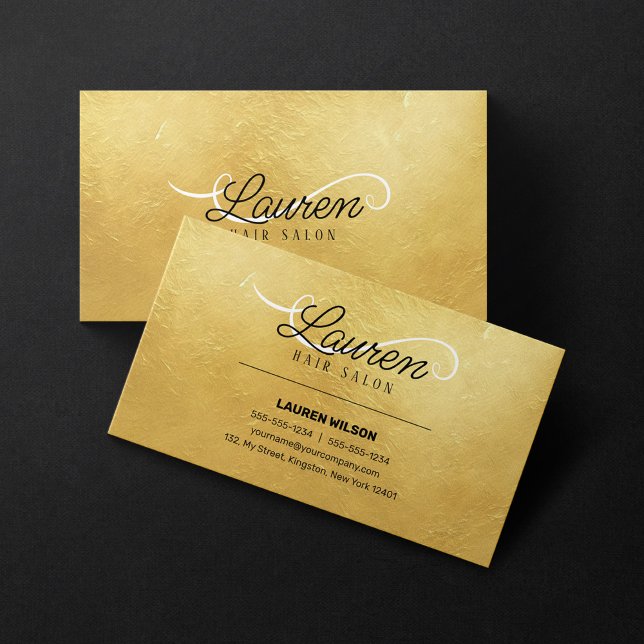 Gold Texture Hair Salon Hair stylist Salon Business Card (Creator Uploaded)