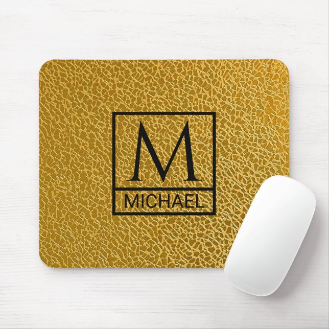 Gold Texture Mouse Pad with Initial & Name (With Mouse)