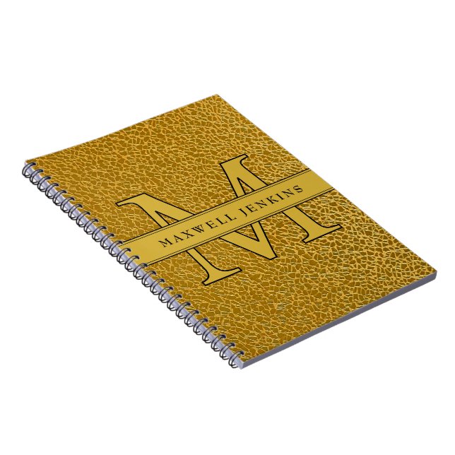 Gold Texture Notebook with Monogram & Name (Right Side)