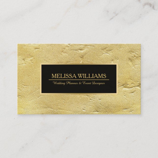 Gold Texture Print Black Accents Business Card (Front)