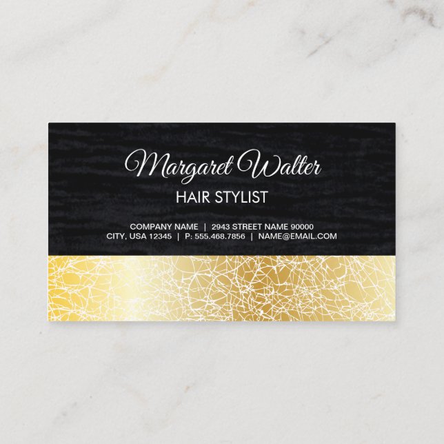 Gold Texture | Velvet Black with Monogram Business Card (Back)