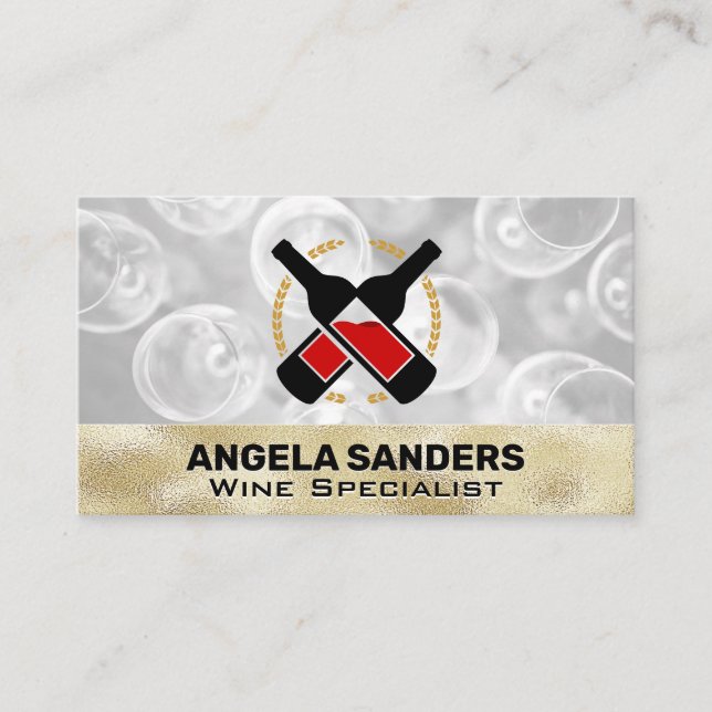 Gold Texture Wine Bottles  Business Card (Front)
