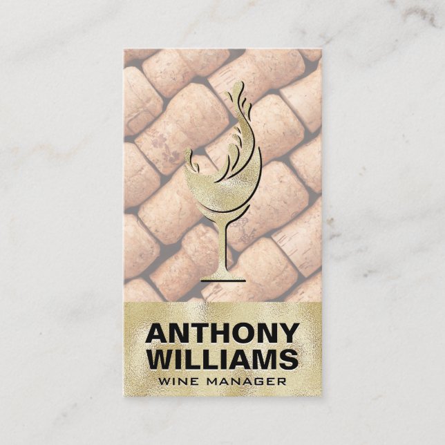Gold Texture Wine Glass | Corks Business Card (Front)