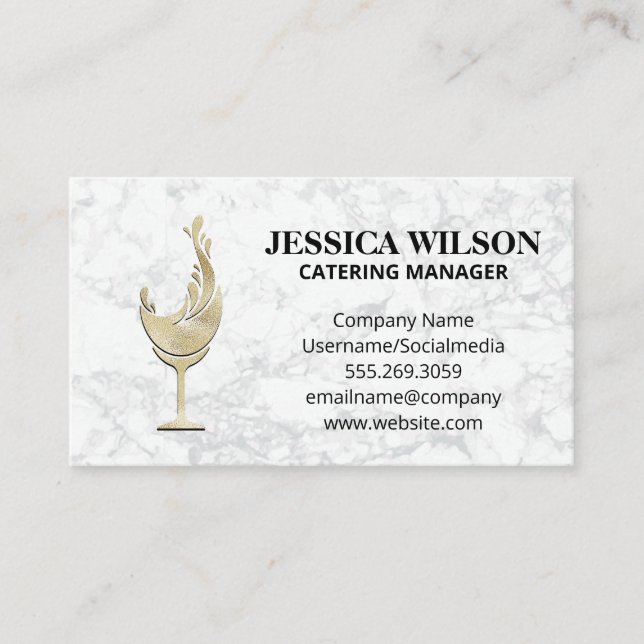 Gold Texture Wine Glass Splash | Marble Business Card (Front)