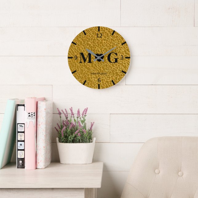 Gold Textured Monogram Wall Clock for Love (Reading Room)