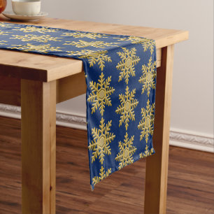 Gold Textured Snowflake on Royal Blue Table Runner