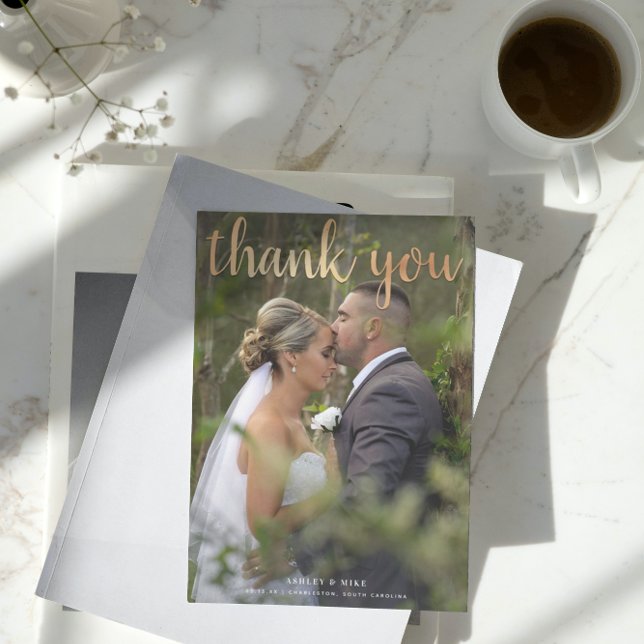 Gold Thank You 2 Black & White Photo Wedding (Grateful for the love and joy you shared on our special day. )