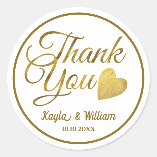 Gold Thank You Bride And Groom Classic Round Sticker (Front)