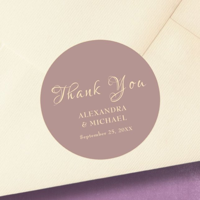 Gold Thank You Calligraphy Dusty Rose Wedding Classic Round Sticker (Creator Uploaded)