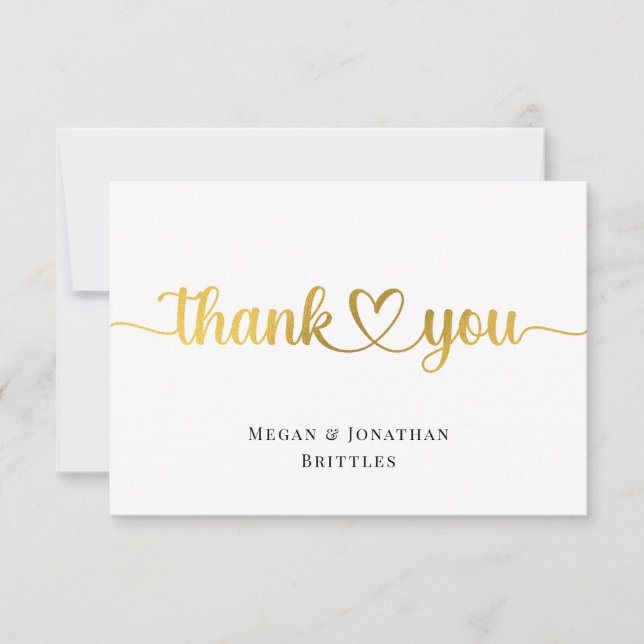 Gold Thank You Cards Modern Calligraphy with Heart (Front)