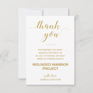 Gold Thank You Donation to Charity Wedding Invitation