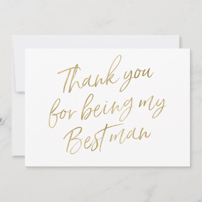 Gold "Thank you for being my best man" Thank You Card (Front)