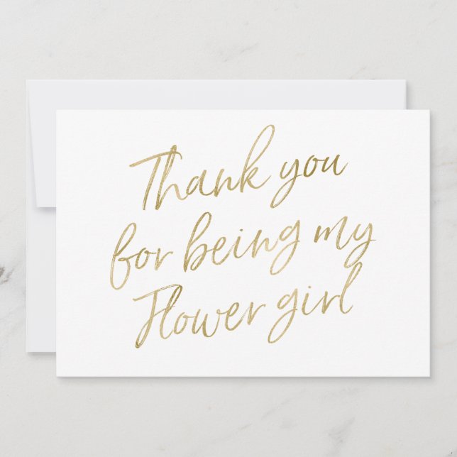 Gold "Thank you for being my flower girl" Thank You Card (Front)