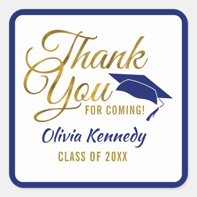 Gold Thank You For Coming Blue Grad Party 2025  Square Sticker (Front)
