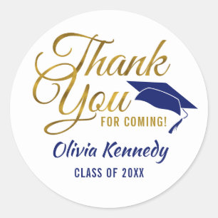 Gold Thank You For Coming Blue Graduation Party Classic Round Sticker