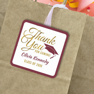 Gold Thank You For Coming Maroon Grad Party 2026 Square Sticker