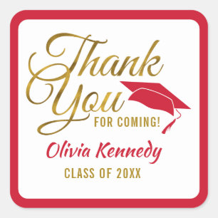 Gold Thank You For Coming Red Grad Party 2026 Square Sticker