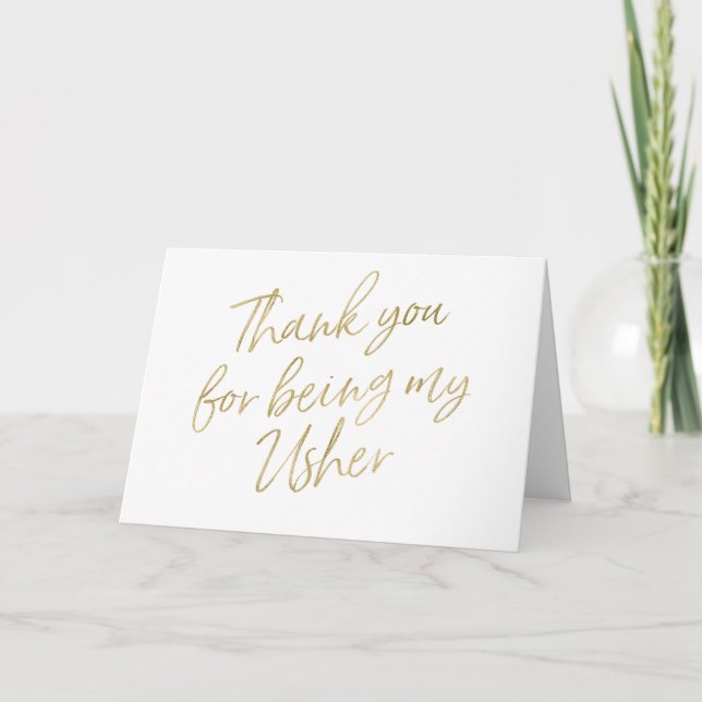 Gold "Thank you for my being my Usher" Thank You Card (Front)