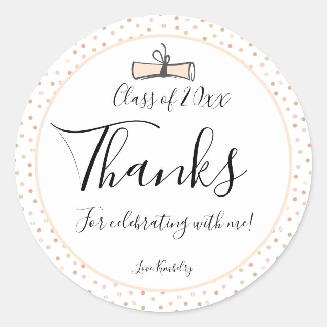 Gold Thank You Graduation Classic Round Sticker (Front)